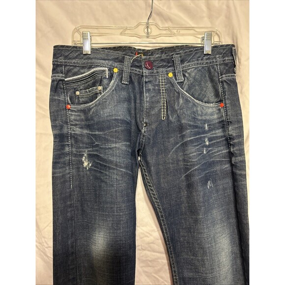 #8026 Takeshy Kurosawa Jeans Men's 34 Dark Wash Distressed Denim Button Fly - Picture 2 of 9